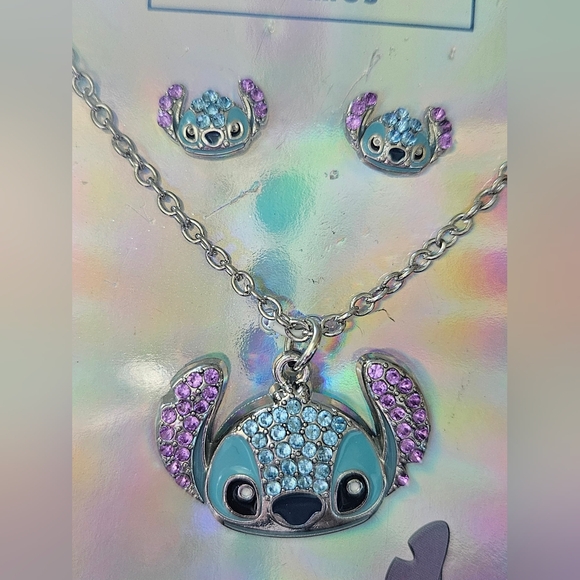 2 Pc Claire's Disney Stitch Bling Necklace & Earrings Jewelry Set - Picture 1 of 8